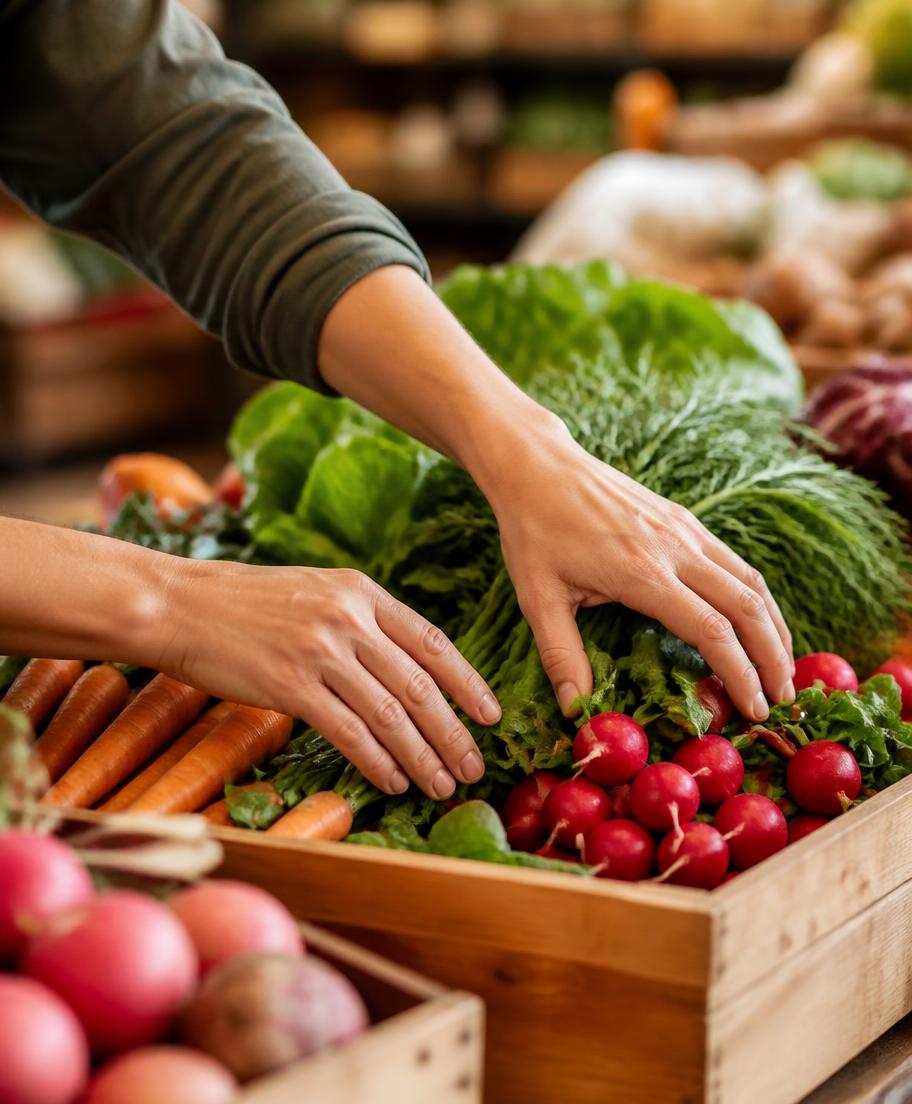 Mise en place des légumes frais en cagette